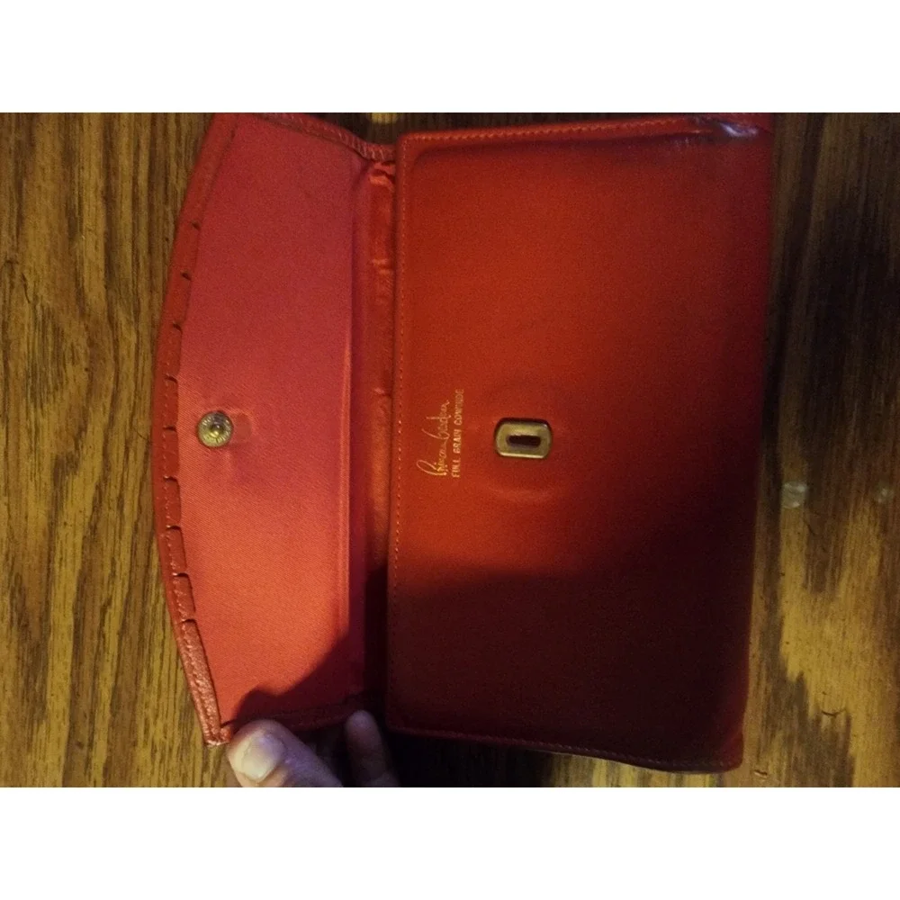 Vintage 1960s Princess Gardner Genuine Leather Red Clutch Wallet, Kiss Lock Coin